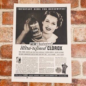 1940 Clorox Print Ad Smiling Happy Housewife Cleanser 9.5 x 12.75 Vtg Grayscale